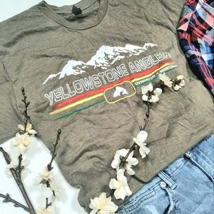 Yellowstone Angler olive green T-shirt with mountain logo